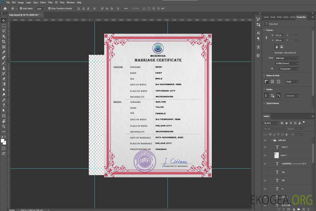 Modèle PSD de certificat de mariage en Micronésie template